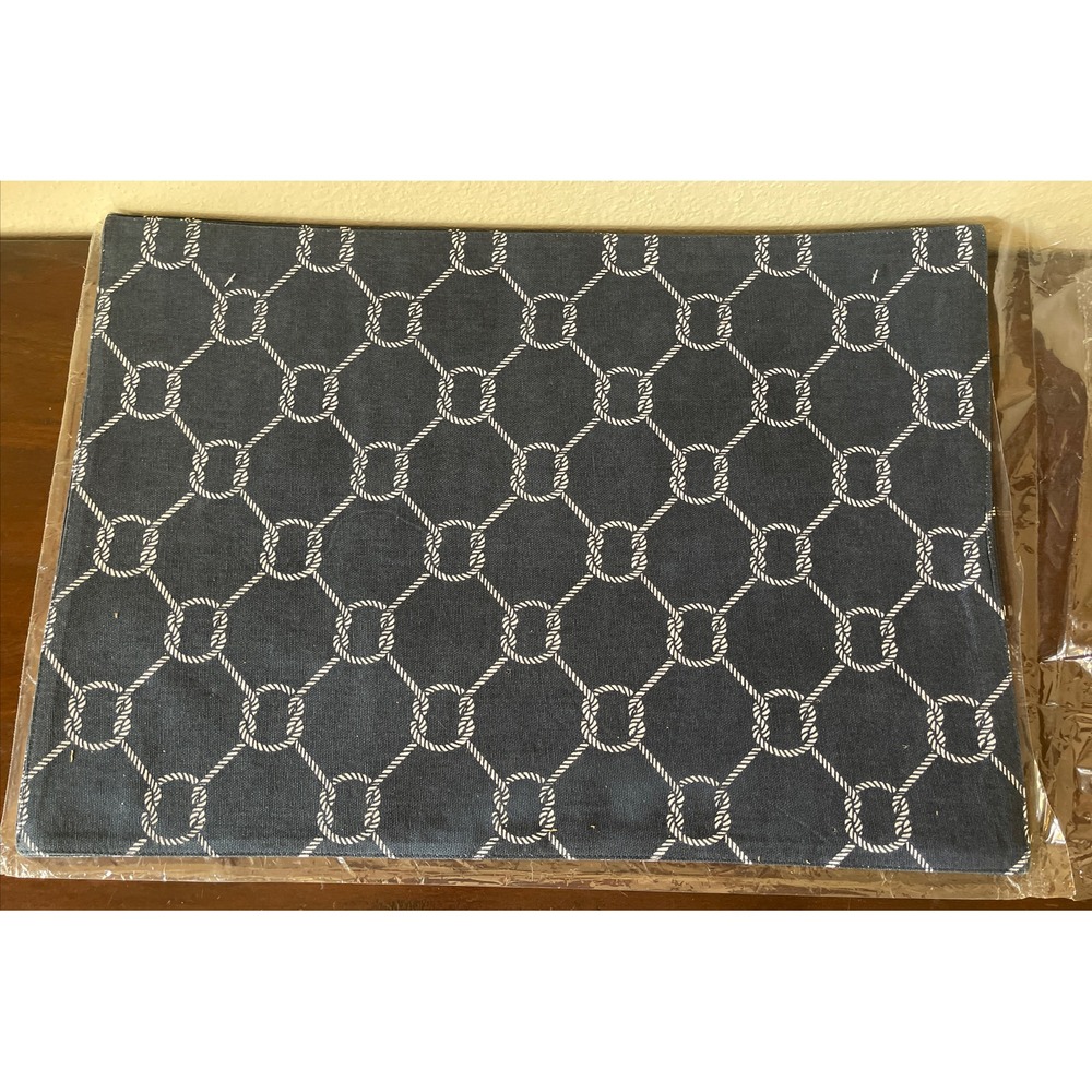 Aman Nautical Knot Fabric Cloth Placemats Set of 4 Coastal Navy Blue Reversible